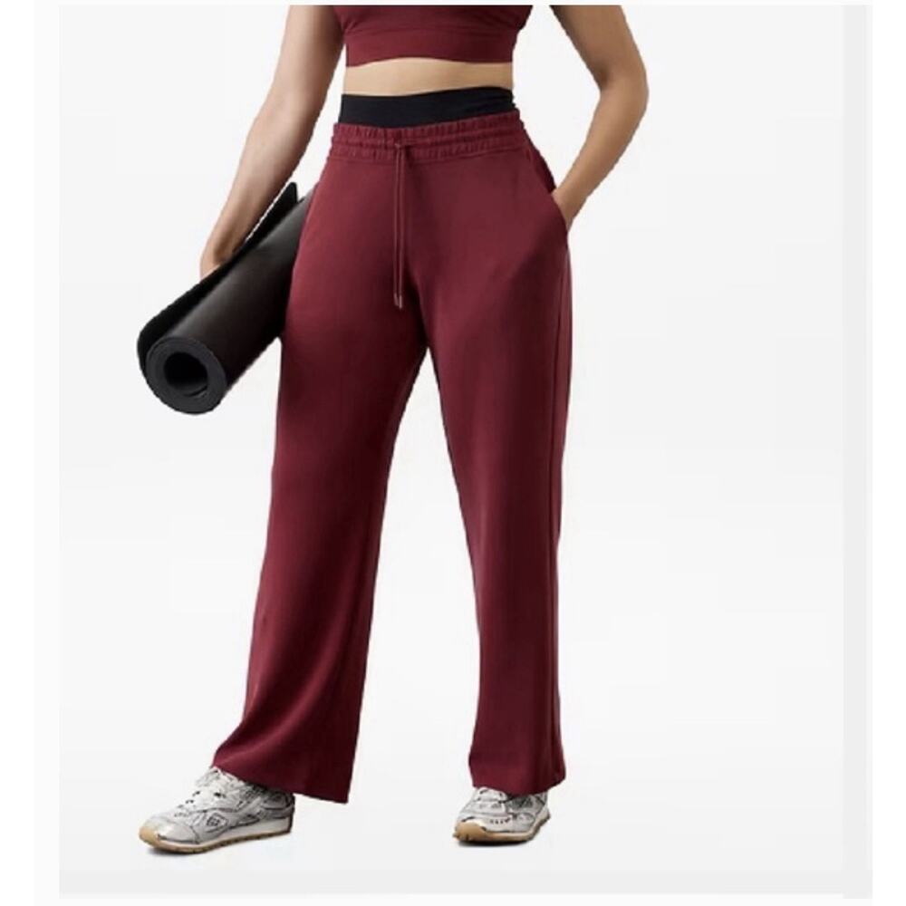 Athleta Seasoft Midrise Straight Pant Large Redwood Athleisure Drawstring EUC